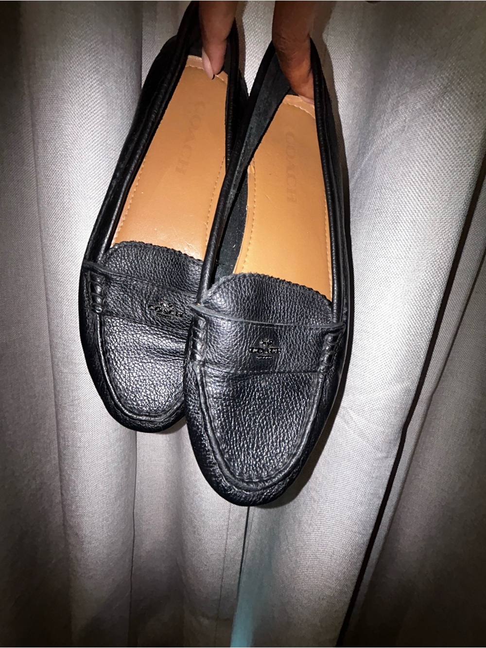 Coach Black Leather Penny Loafers with Tan Insole